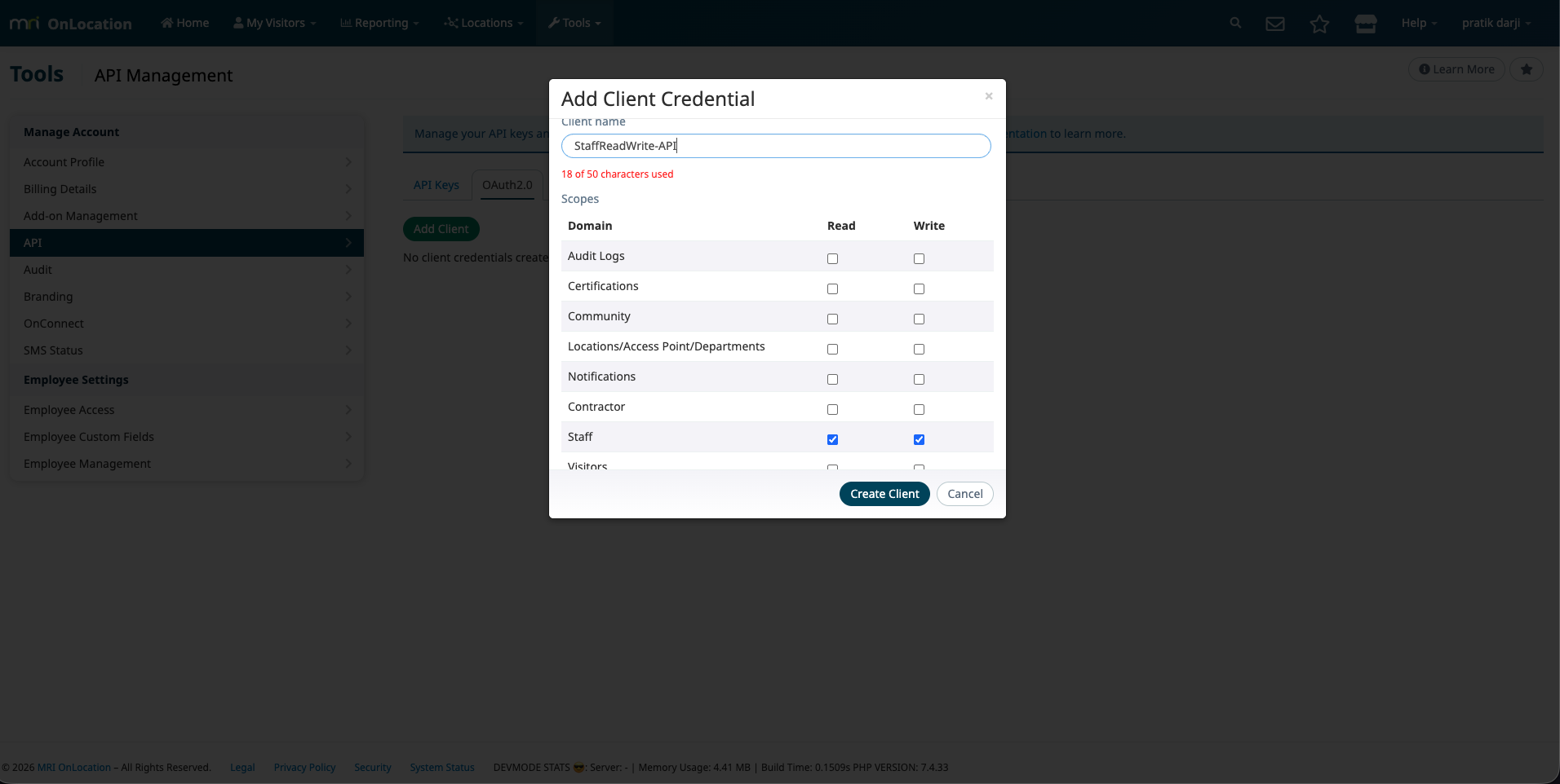 Add API key pop-up window in OnLocation